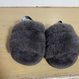 UGG Fluff Yeah Charcoal Grey Sheepskin Slingback Slides Slippers Toddler Size 4/